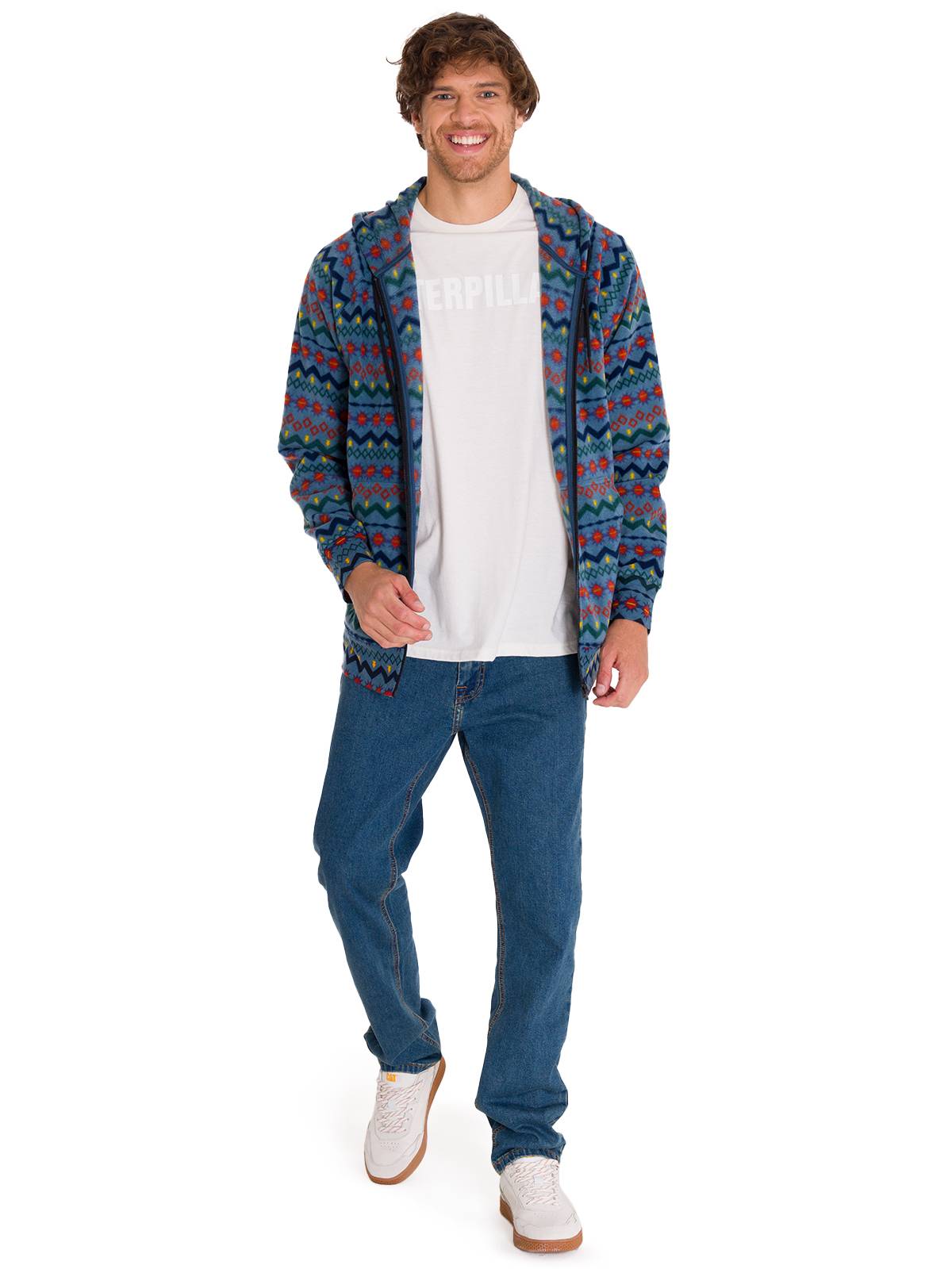 Polar Manga Larga Unisex Microfleece Full Zip Hoodie Petróleo Cat