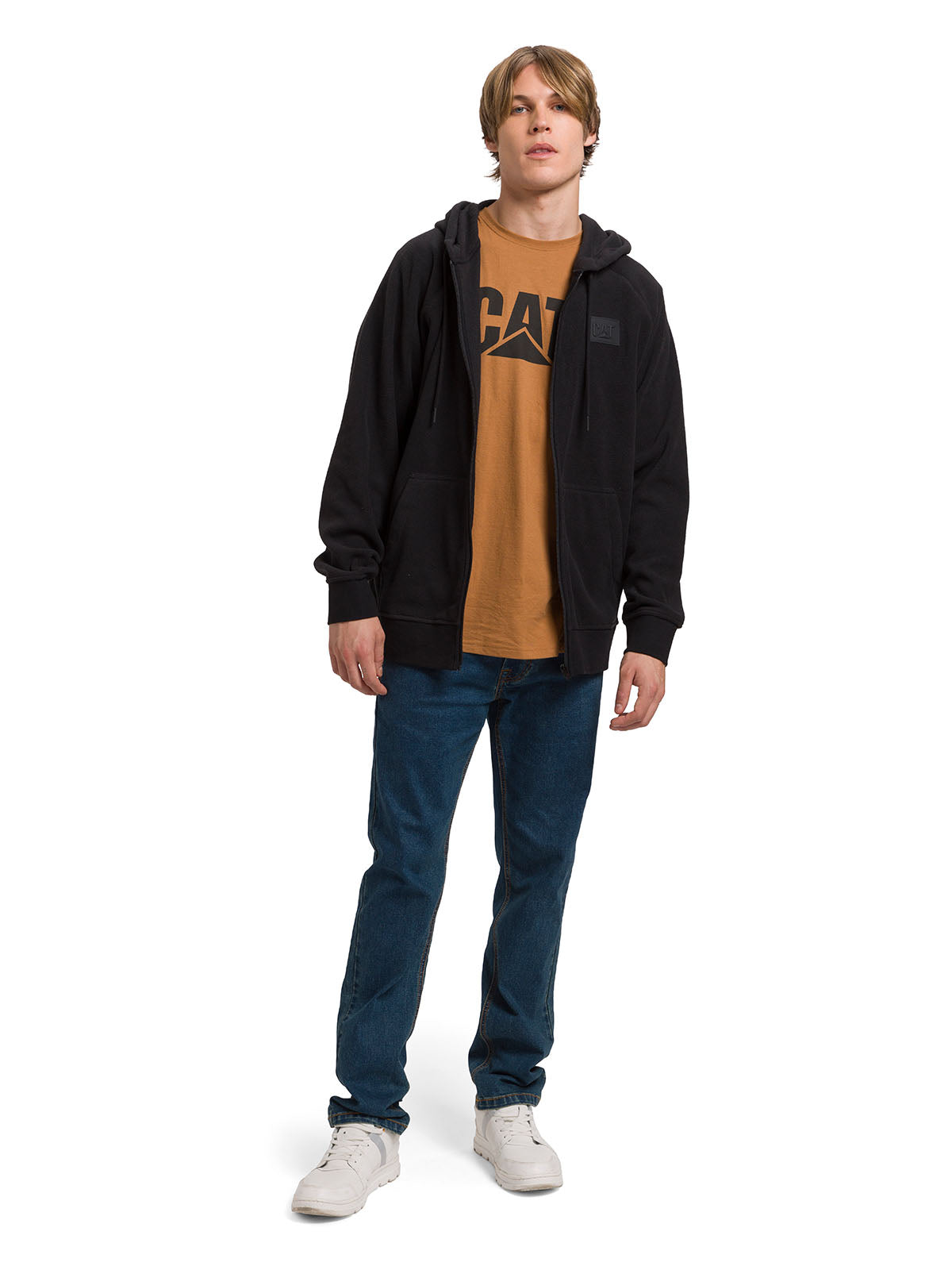 Polar Manga Larga Unisex Microfleece Full Zip Hoodie Negro Cat