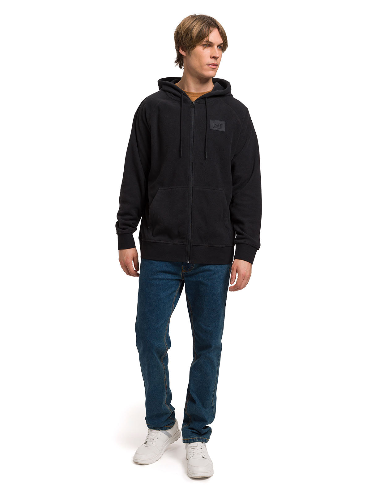 Polar Manga Larga Unisex Microfleece Full Zip Hoodie Negro Cat