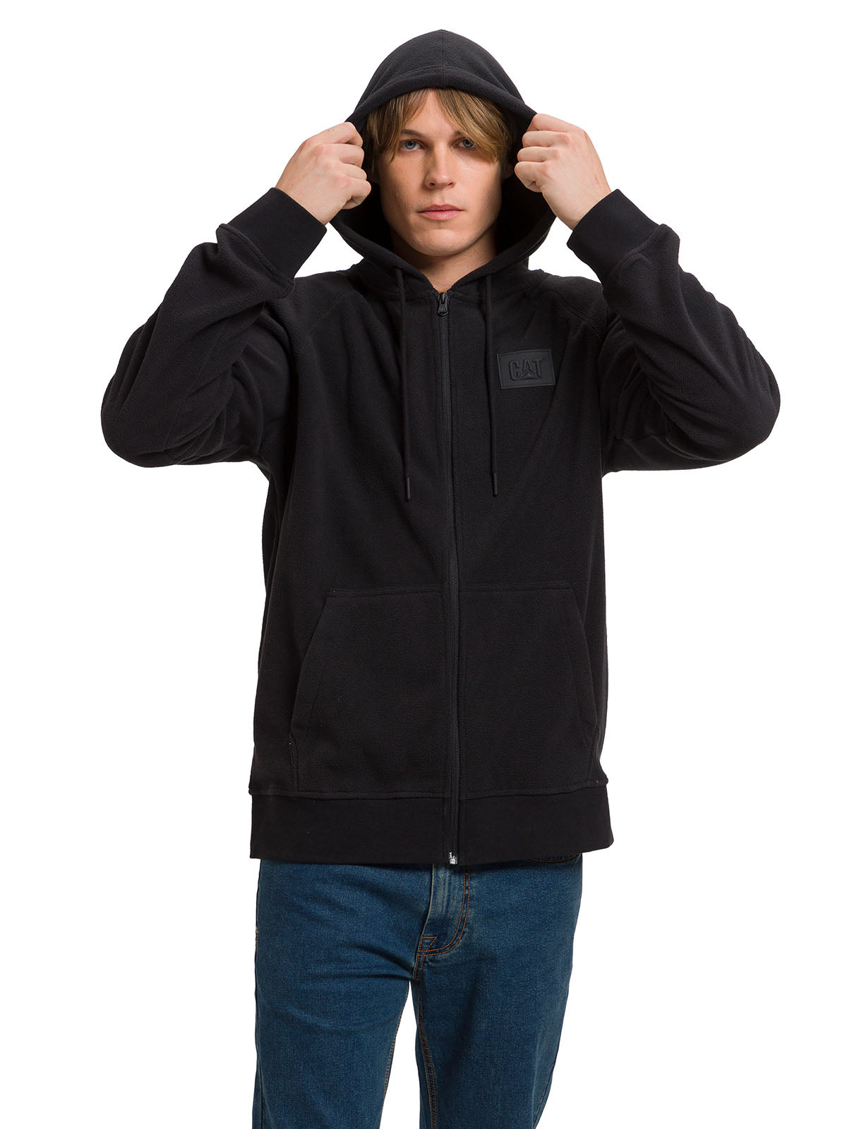 Polar Manga Larga Unisex Microfleece Full Zip Hoodie Negro Cat