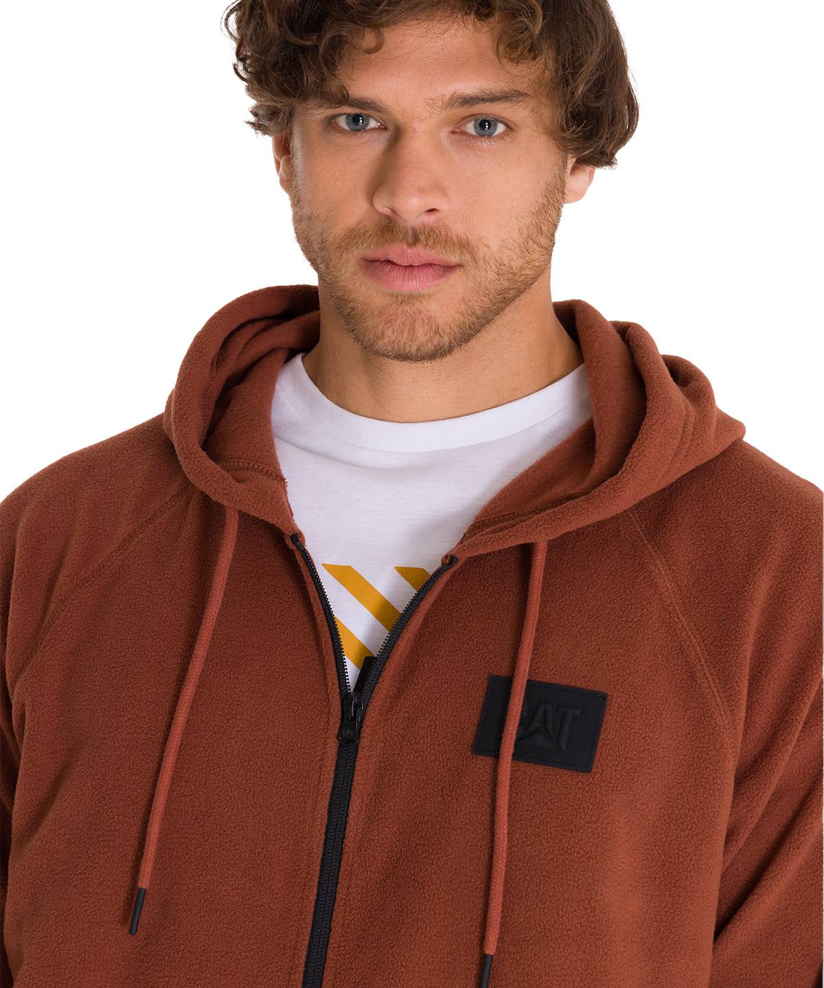 Polar Manga Larga Unisex Microfleece Full Zip Hoodie Terracota Cat