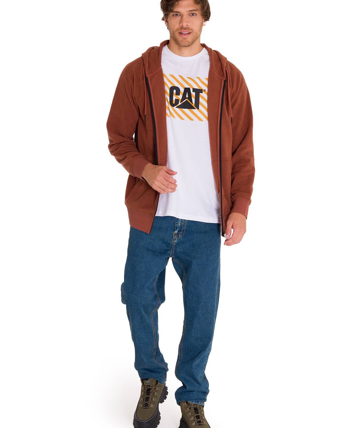 Polar Manga Larga Unisex Microfleece Full Zip Hoodie Terracota Cat