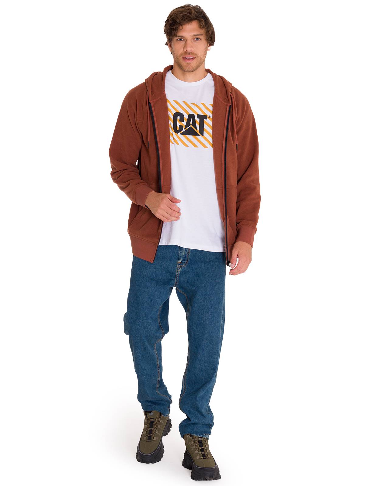 Polar Manga Larga Unisex Microfleece Full Zip Hoodie Terracota Cat