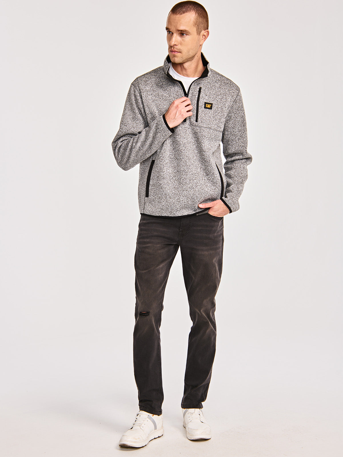 Polar Casual Hombre SWEATER FLEECE QUARTER ZIP JACKET Gris CAT