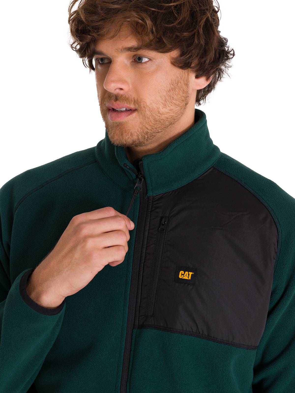 Polar Manga Larga Hombre Fleece Full Zip Verde Petróleo Cat