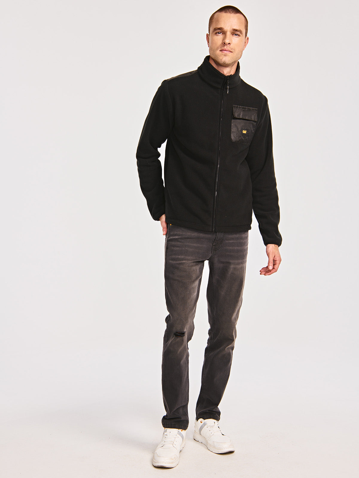 Polar Casual Hombre POLAR FLEECE UTILITY FULL ZIP JACKET Negro CAT