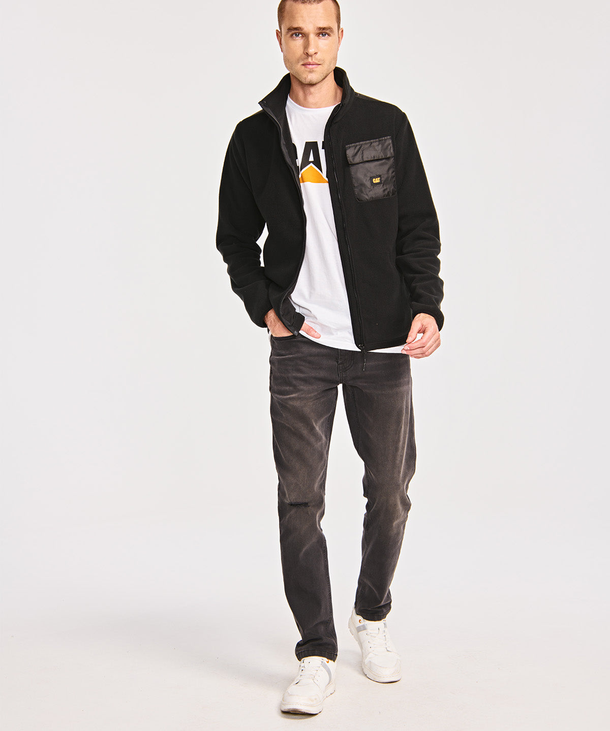 Polar Casual Hombre POLAR FLEECE UTILITY FULL ZIP JACKET Negro CAT