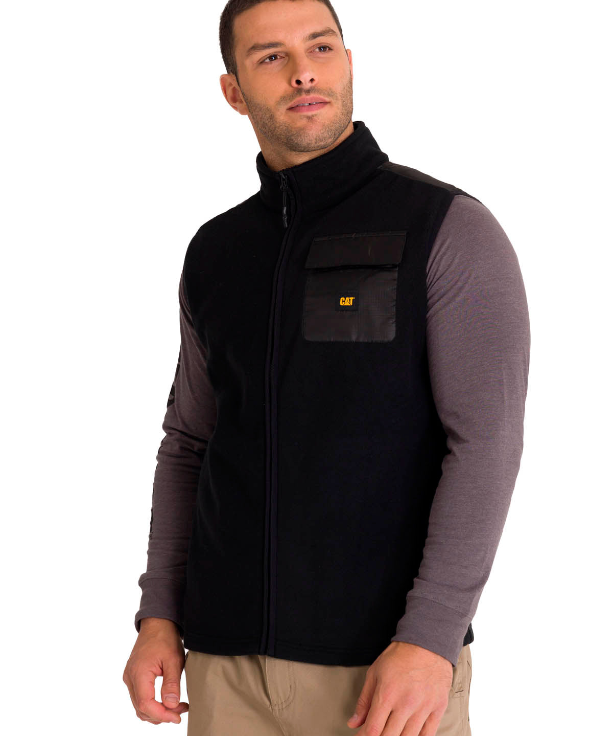 Polar Sin Mangas Hombre Polar Fleece Utility Full Zip Vest Negro Cat
