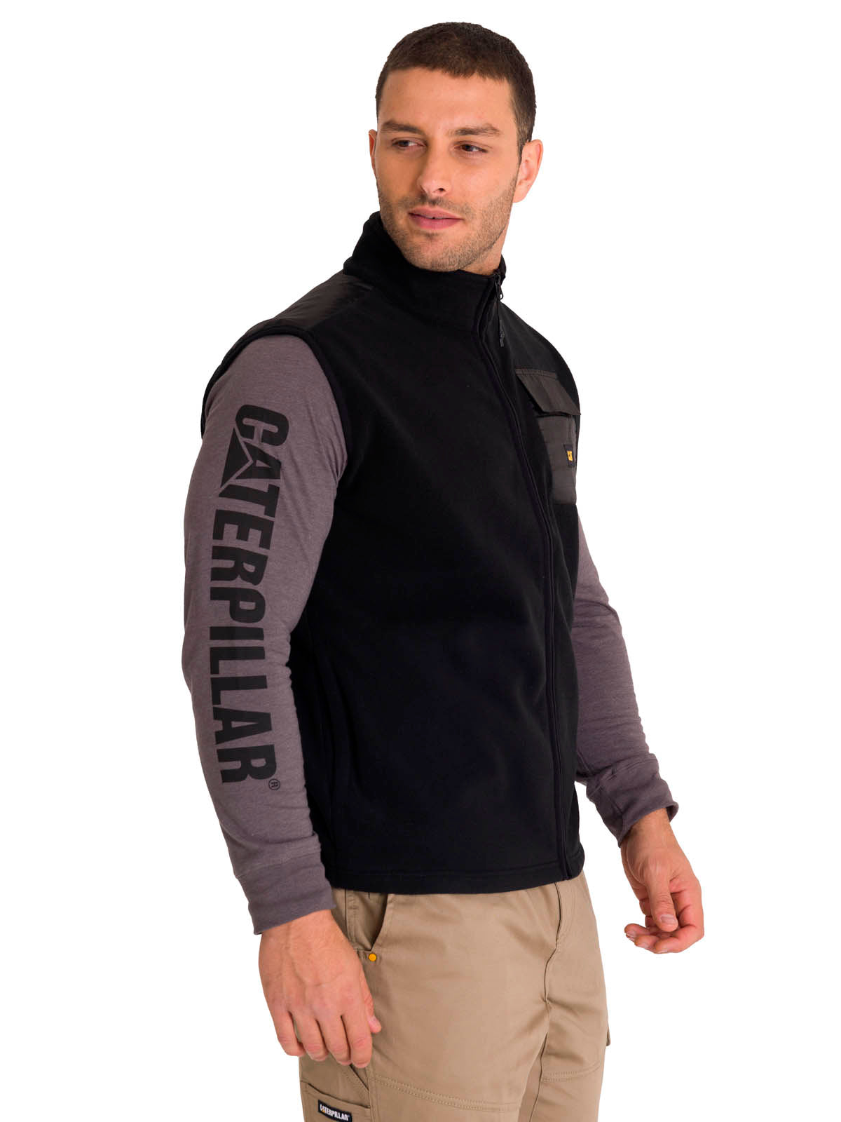 Polar Sin Mangas Hombre Polar Fleece Utility Full Zip Vest Negro Cat