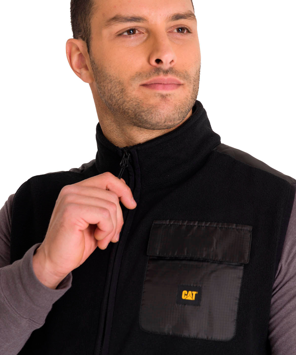 Polar Sin Mangas Hombre Polar Fleece Utility Full Zip Vest Negro Cat