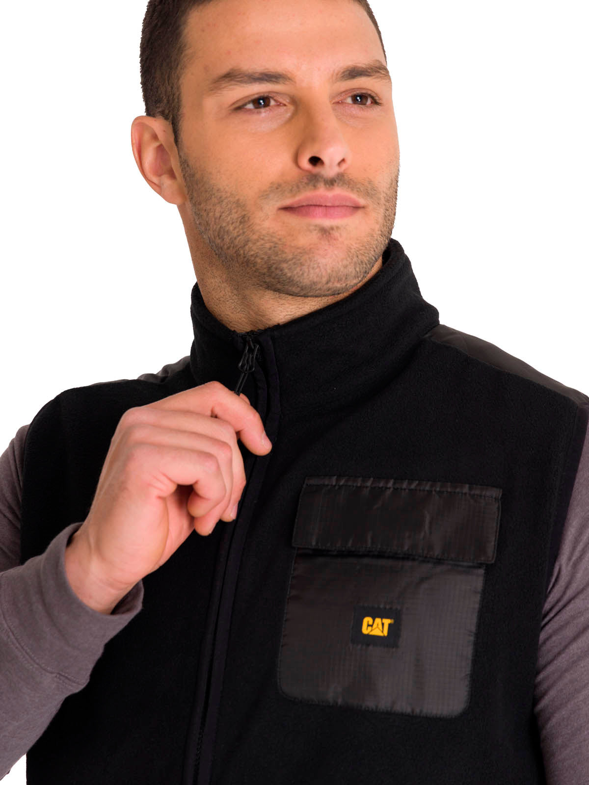 Polar Sin Mangas Hombre Polar Fleece Utility Full Zip Vest Negro Cat