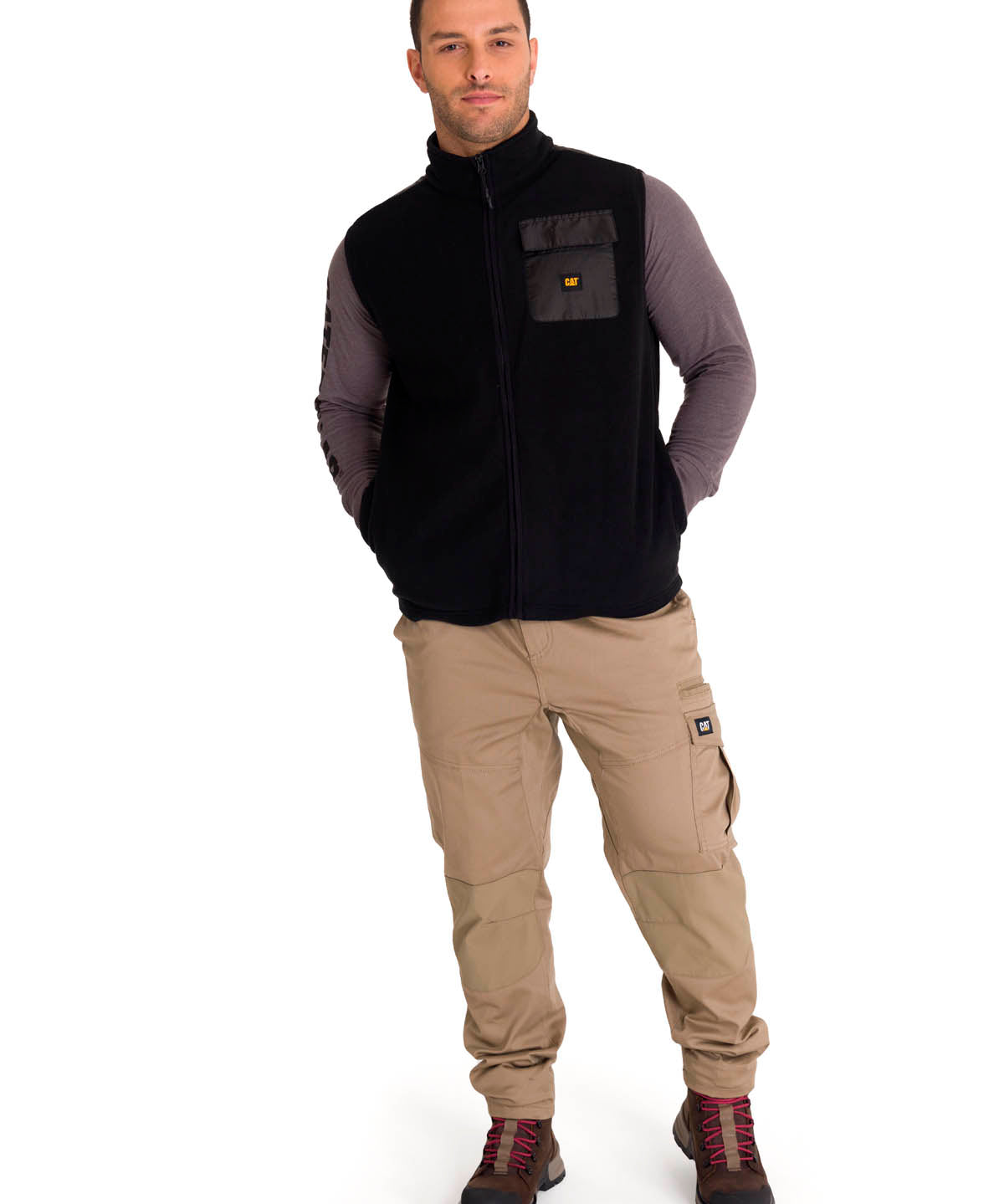 Polar Sin Mangas Hombre Polar Fleece Utility Full Zip Vest Negro Cat