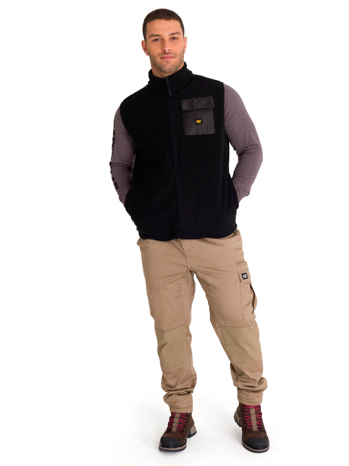 Polar Sin Mangas Hombre Polar Fleece Utility Full Zip Vest Negro Cat