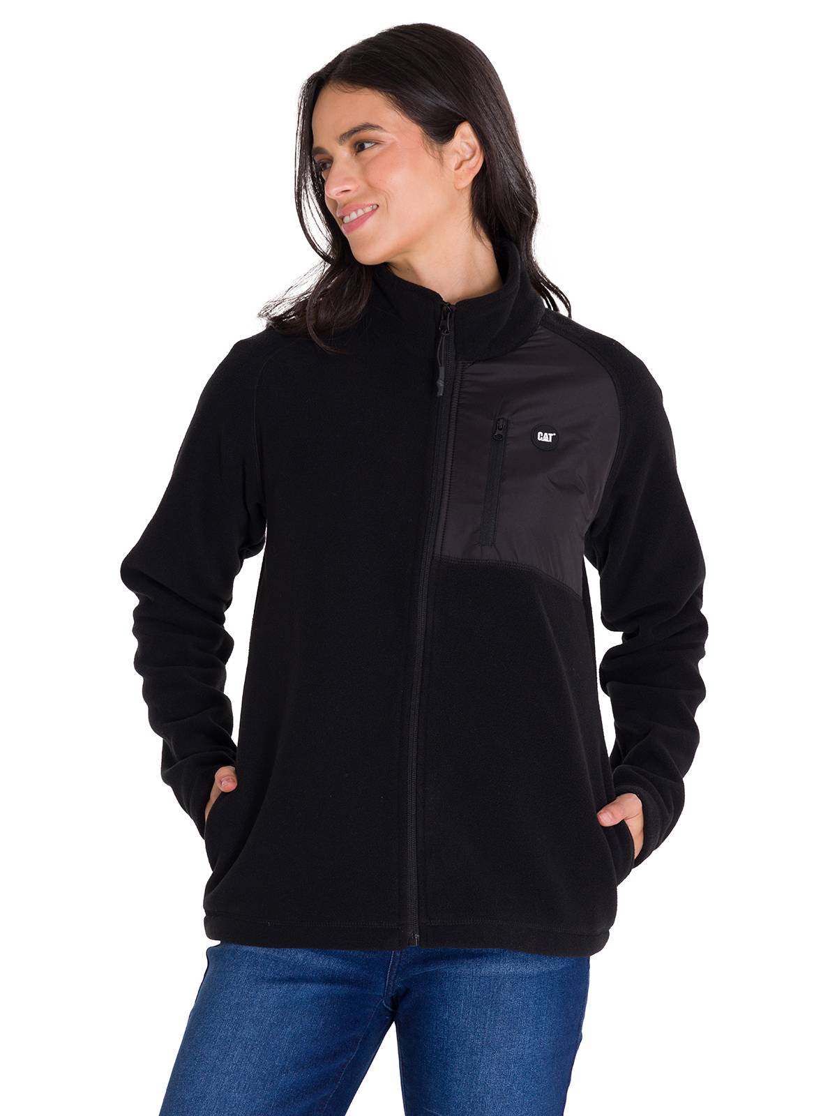 Polar Manga Larga Mujer W Fleece Utility Full Zip Negro Cat