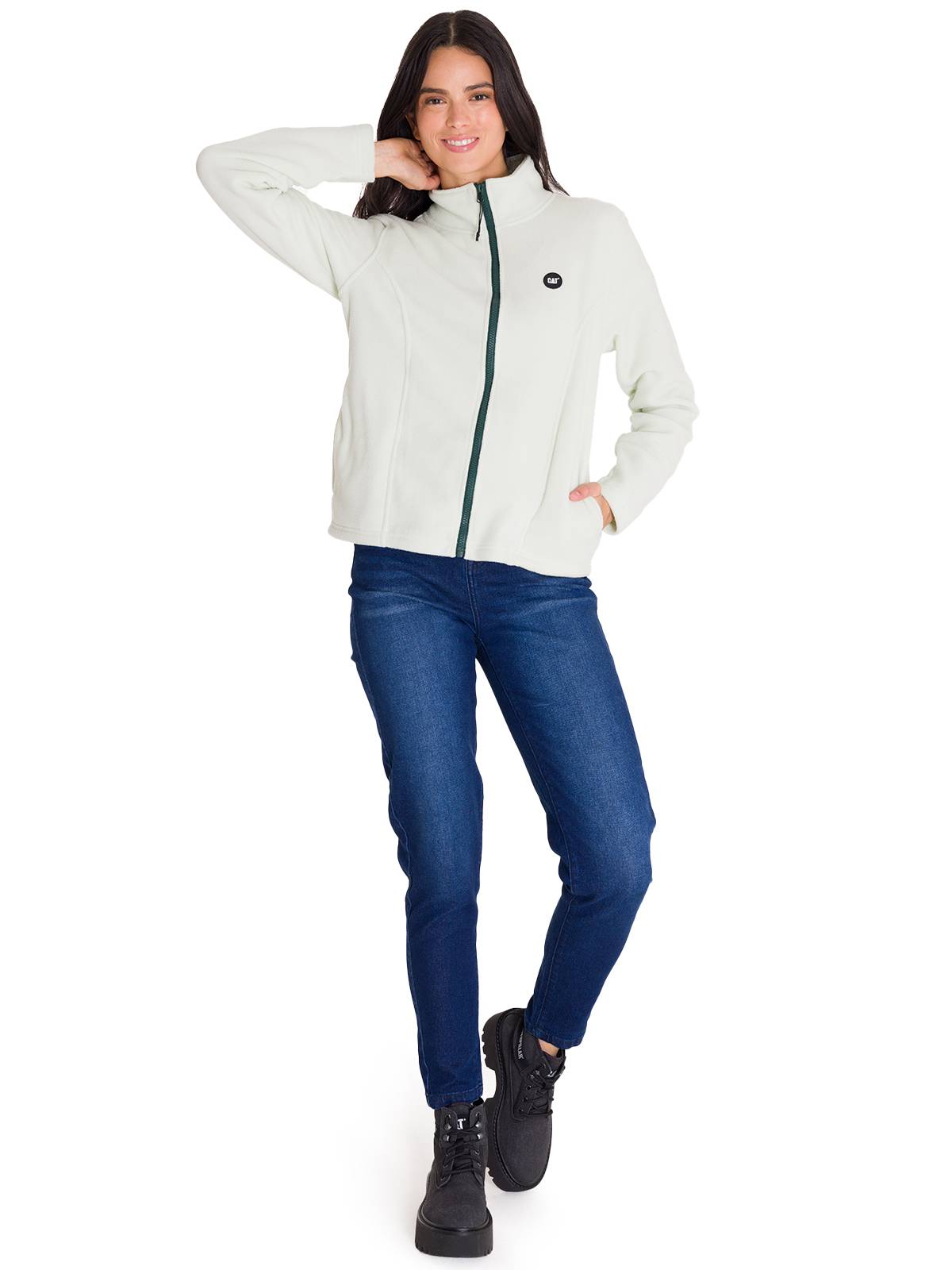 Polar Manga Larga Mujer W Microfleece Full Zip Oliva Claro Cat