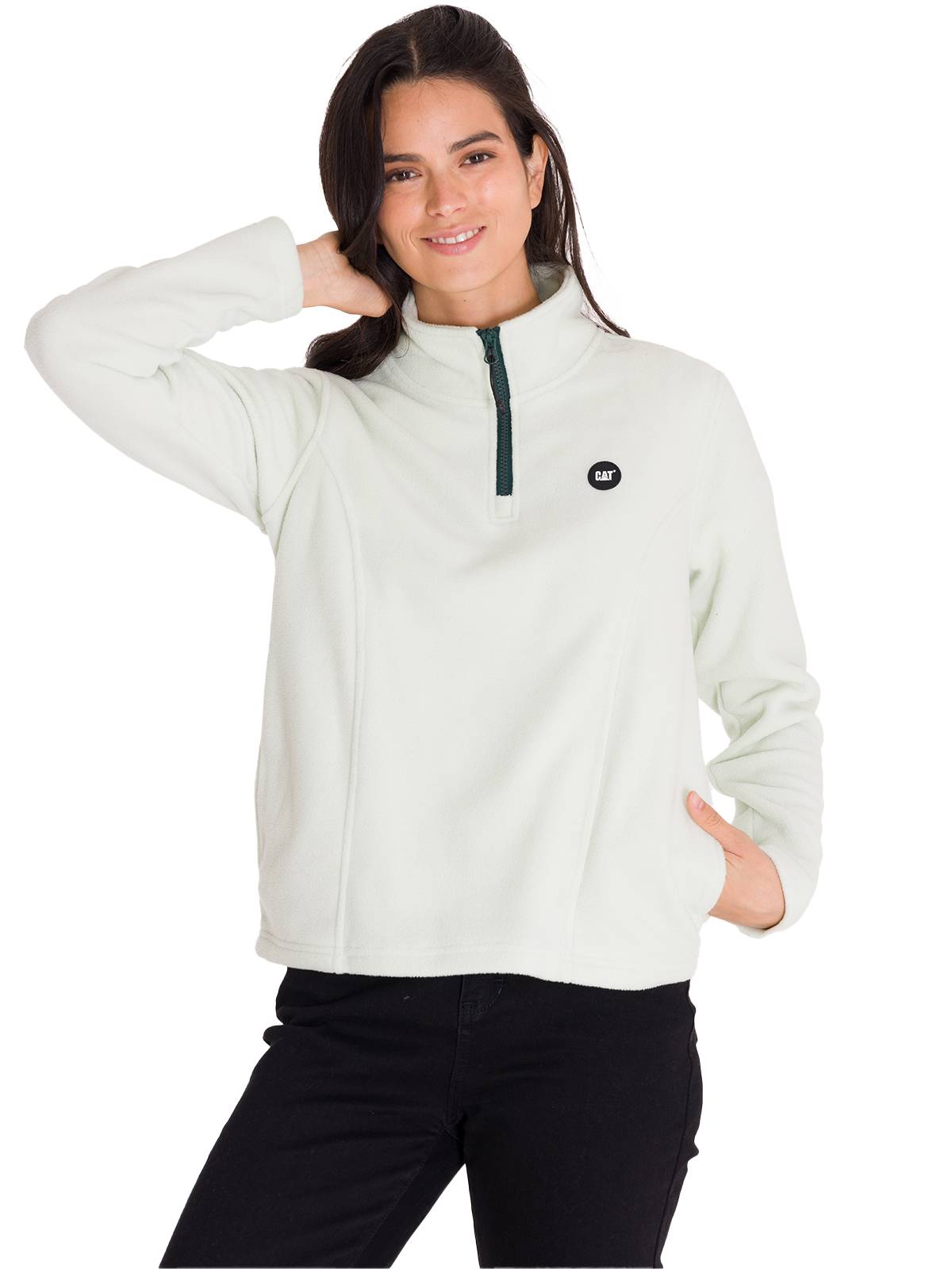 Polar Manga Larga Mujer W Microfleece Quarter Zip Pullover Oliva Claro Cat