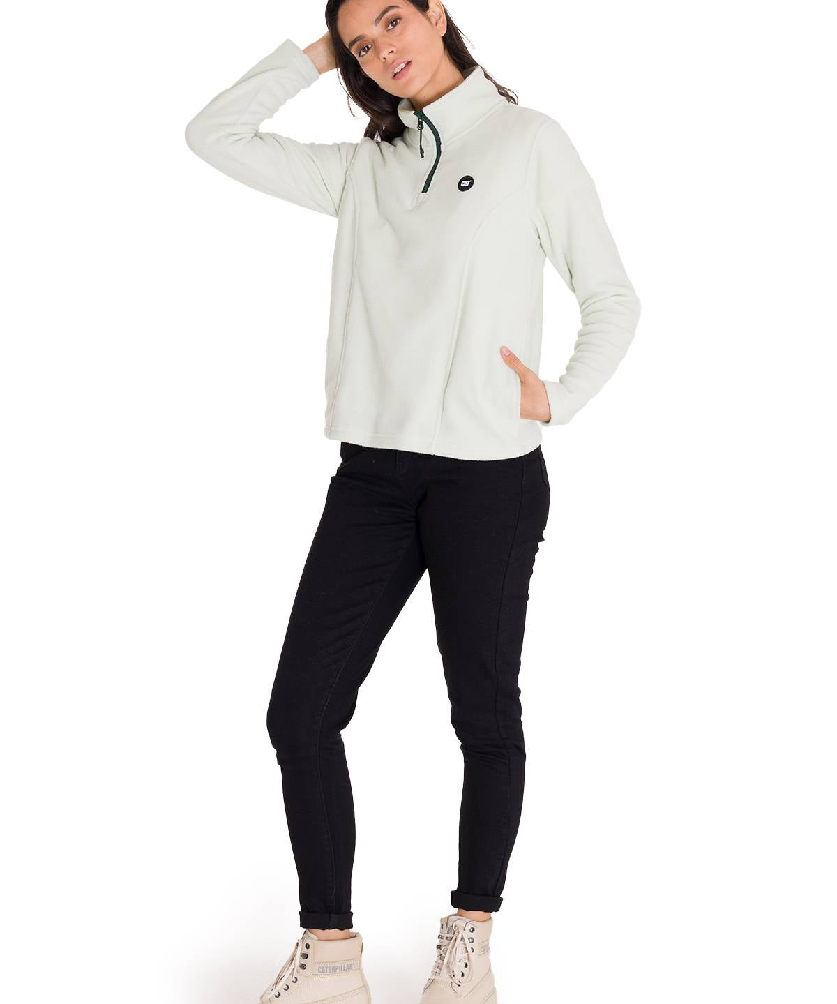 Polar Manga Larga Mujer W Microfleece Quarter Zip Pullover Oliva Claro Cat