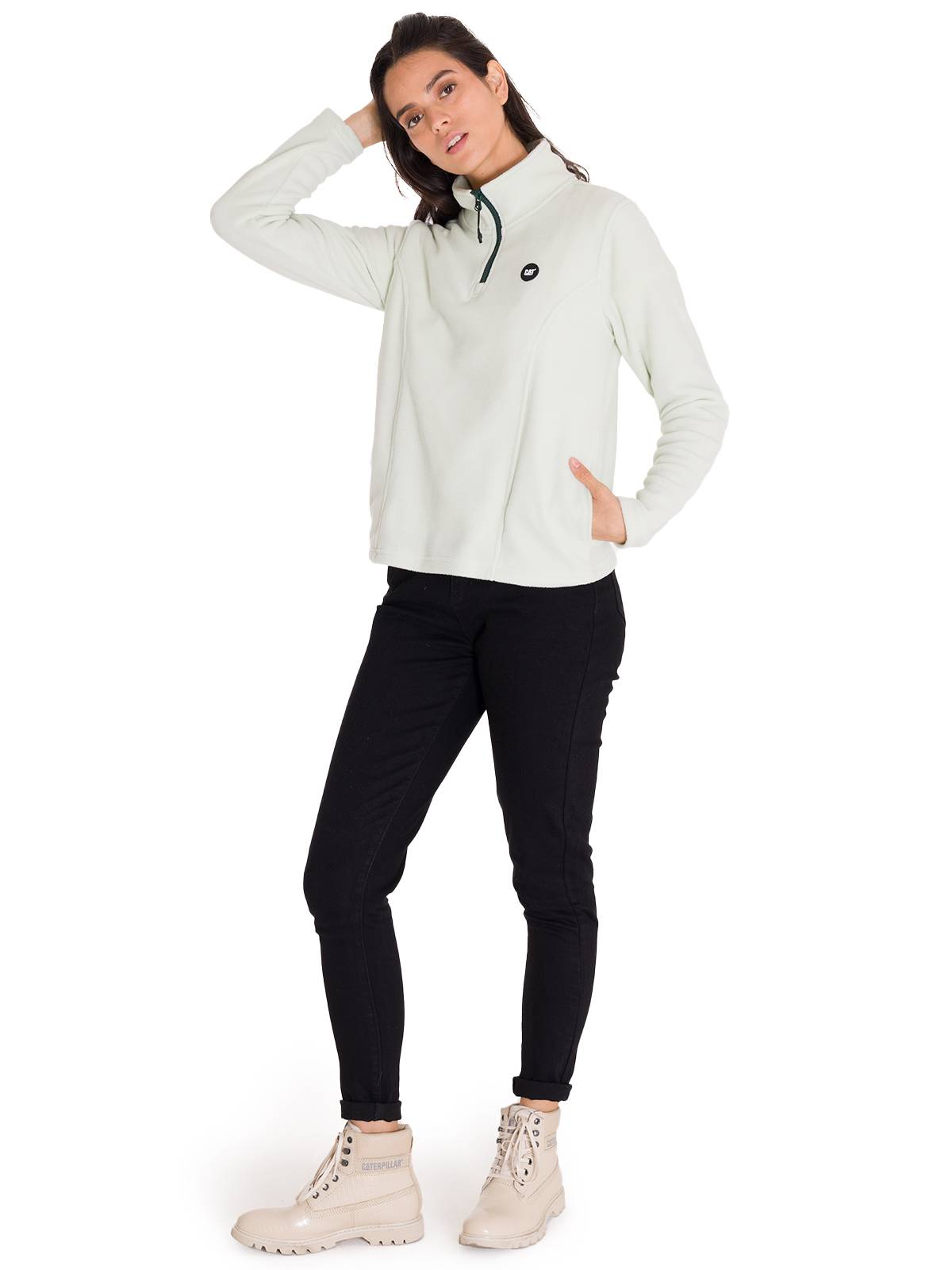 Polar Manga Larga Mujer W Microfleece Quarter Zip Pullover Oliva Claro Cat