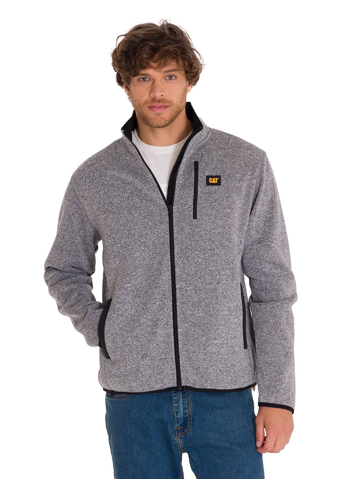 Polar Manga Larga Hombre Fleece Full Zip Gris Oscuro Cat