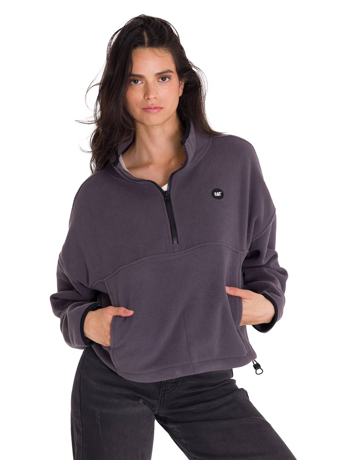 Polar Manga Larga Mujer BOXY OVERSIZED HALF ZIP FLEECE Gris Oscuro Cat