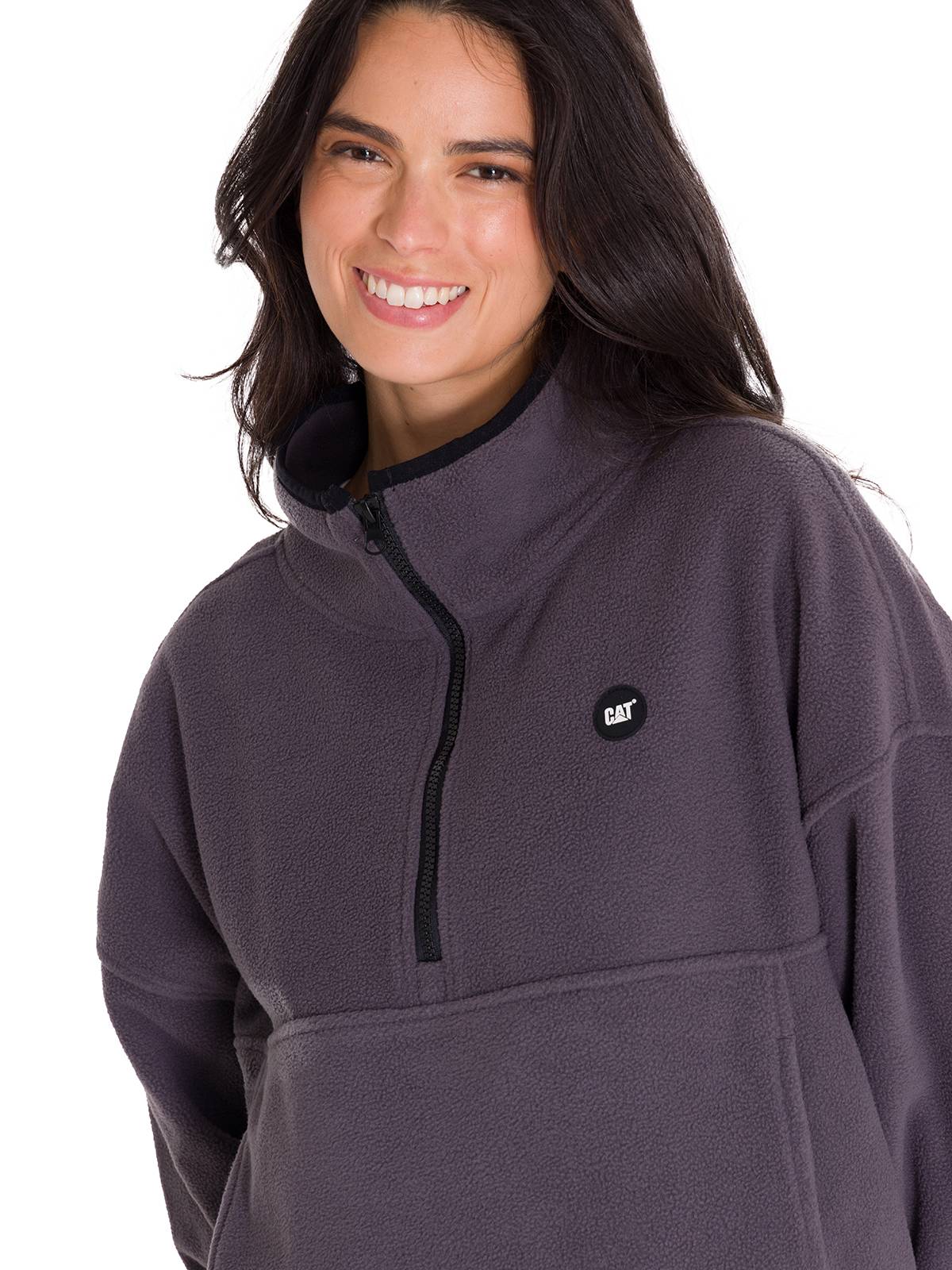 Polar Manga Larga Mujer BOXY OVERSIZED HALF ZIP FLEECE Gris Oscuro Cat