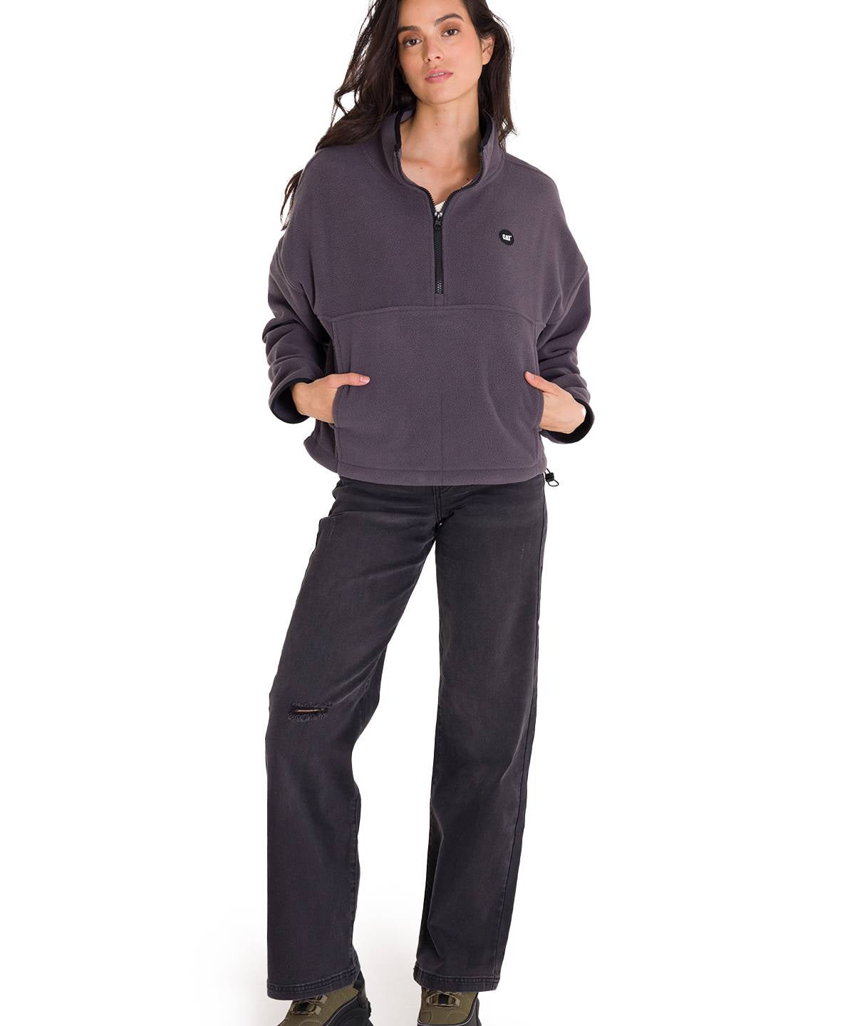 Polar Manga Larga Mujer BOXY OVERSIZED HALF ZIP FLEECE Gris Oscuro Cat
