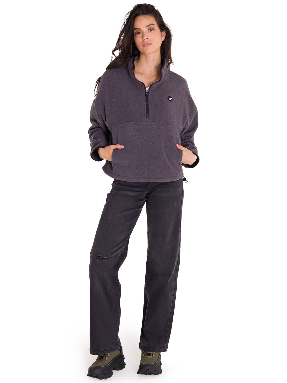 Polar Manga Larga Mujer BOXY OVERSIZED HALF ZIP FLEECE Gris Oscuro Cat