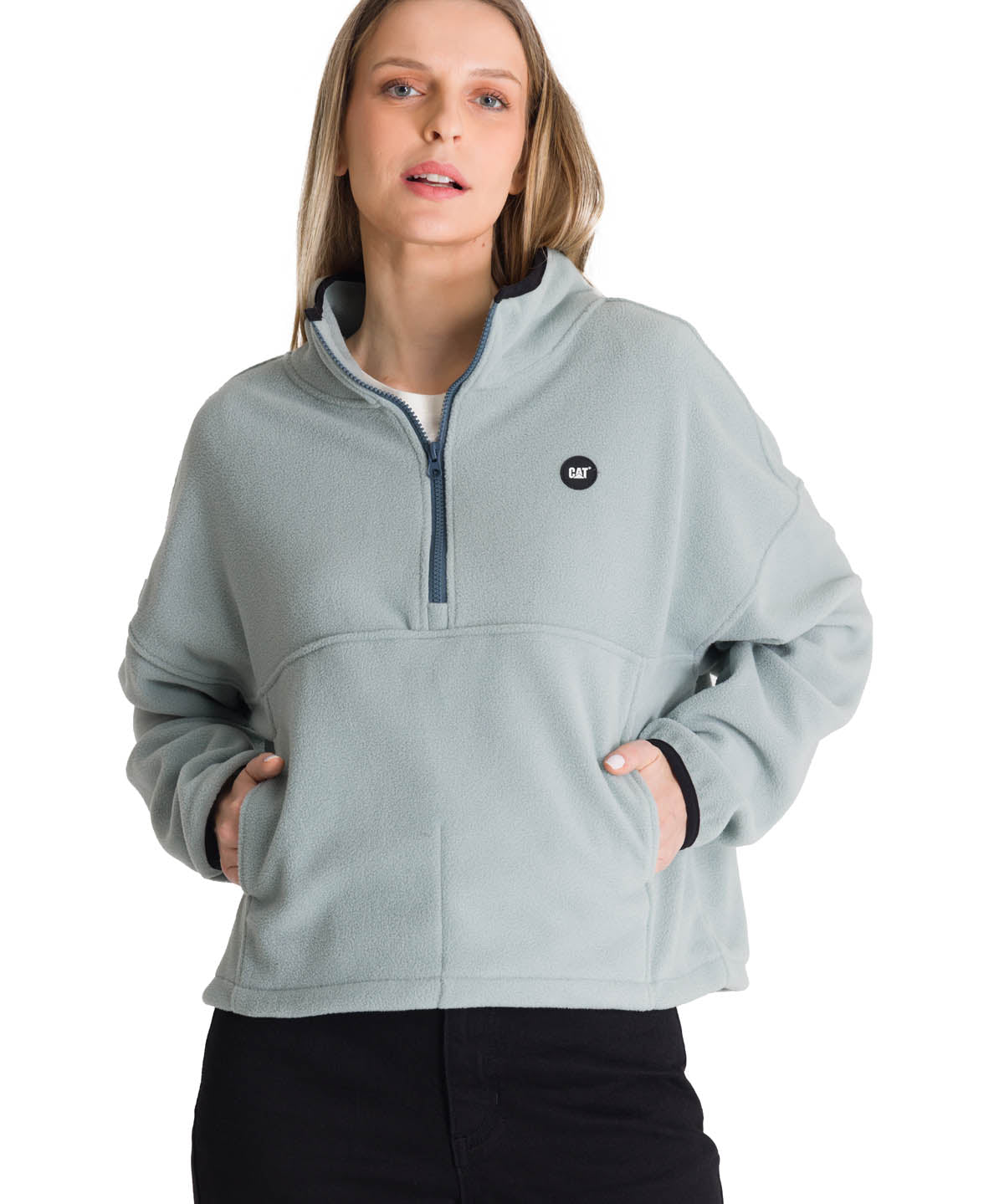 Polar Manga Larga Mujer BOXY OVERSIZED HALF ZIP Verde Petróleo Cat