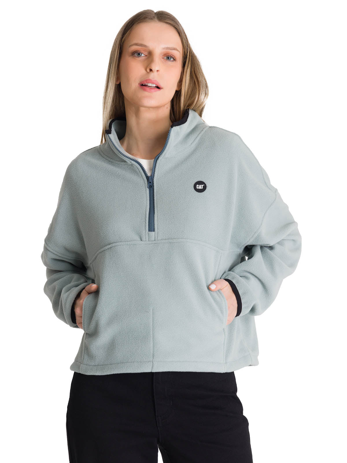 Polar Manga Larga Mujer BOXY OVERSIZED HALF ZIP Verde Petróleo Cat