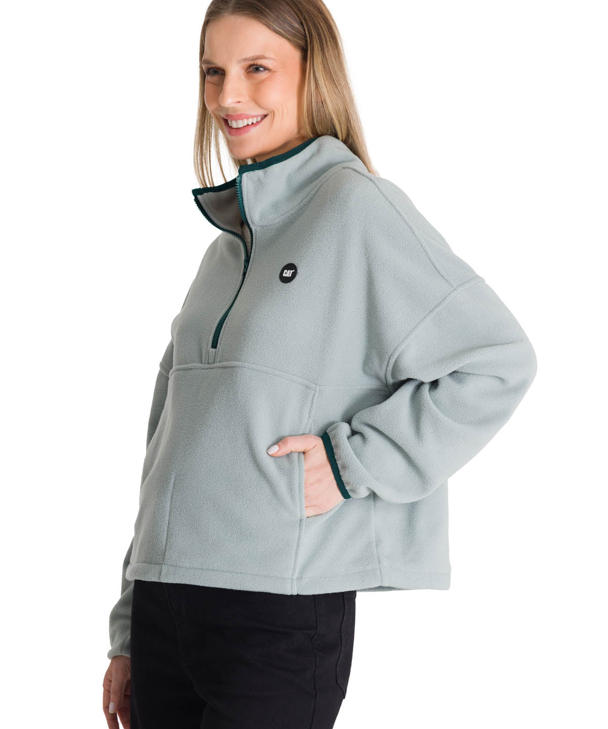 Polar Manga Larga Mujer BOXY OVERSIZED HALF ZIP Verde Petróleo Cat