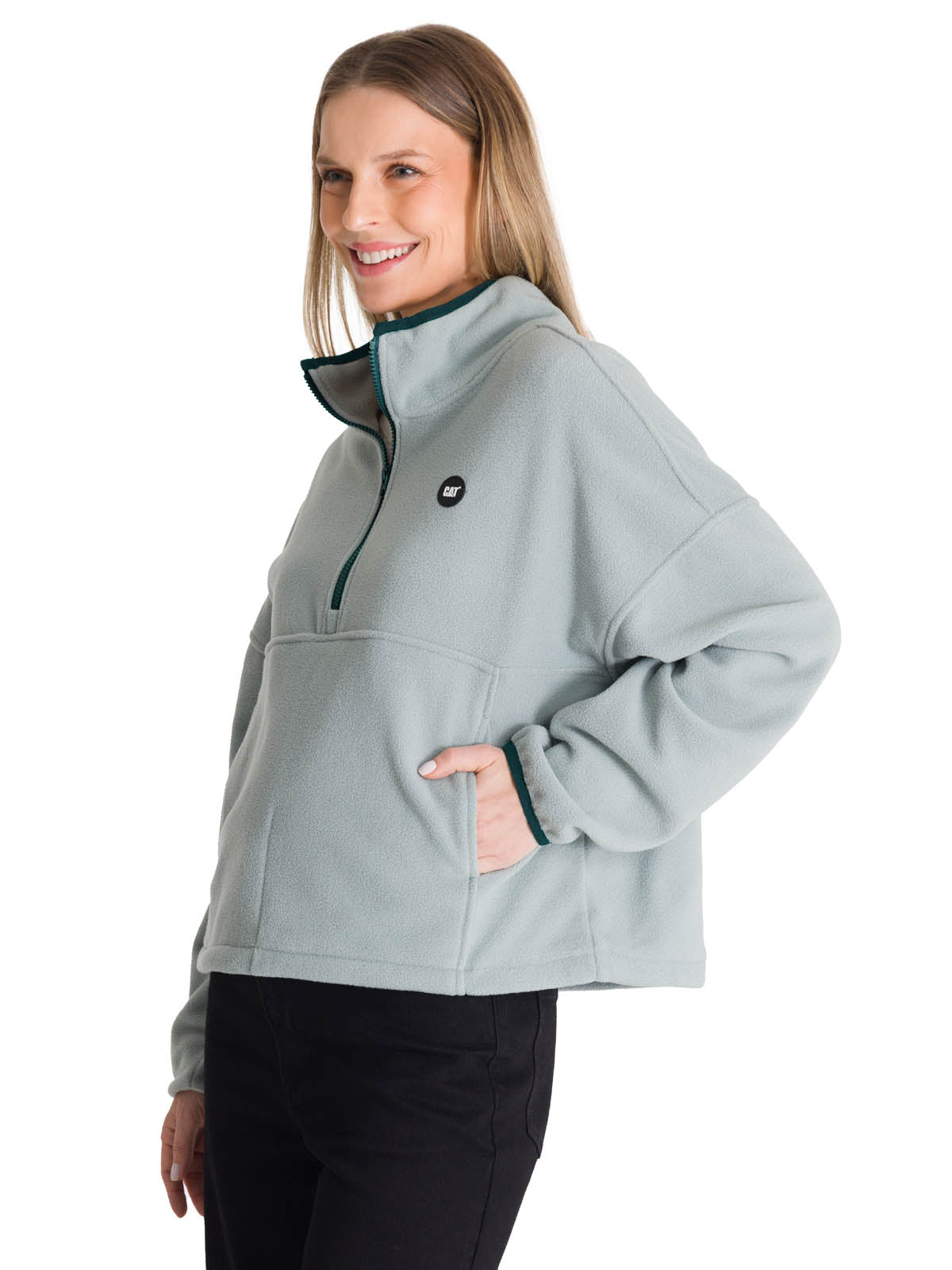 Polar Manga Larga Mujer BOXY OVERSIZED HALF ZIP Verde Petróleo Cat