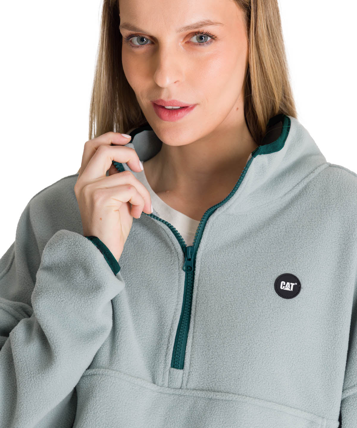 Polar Manga Larga Mujer BOXY OVERSIZED HALF ZIP Verde Petróleo Cat