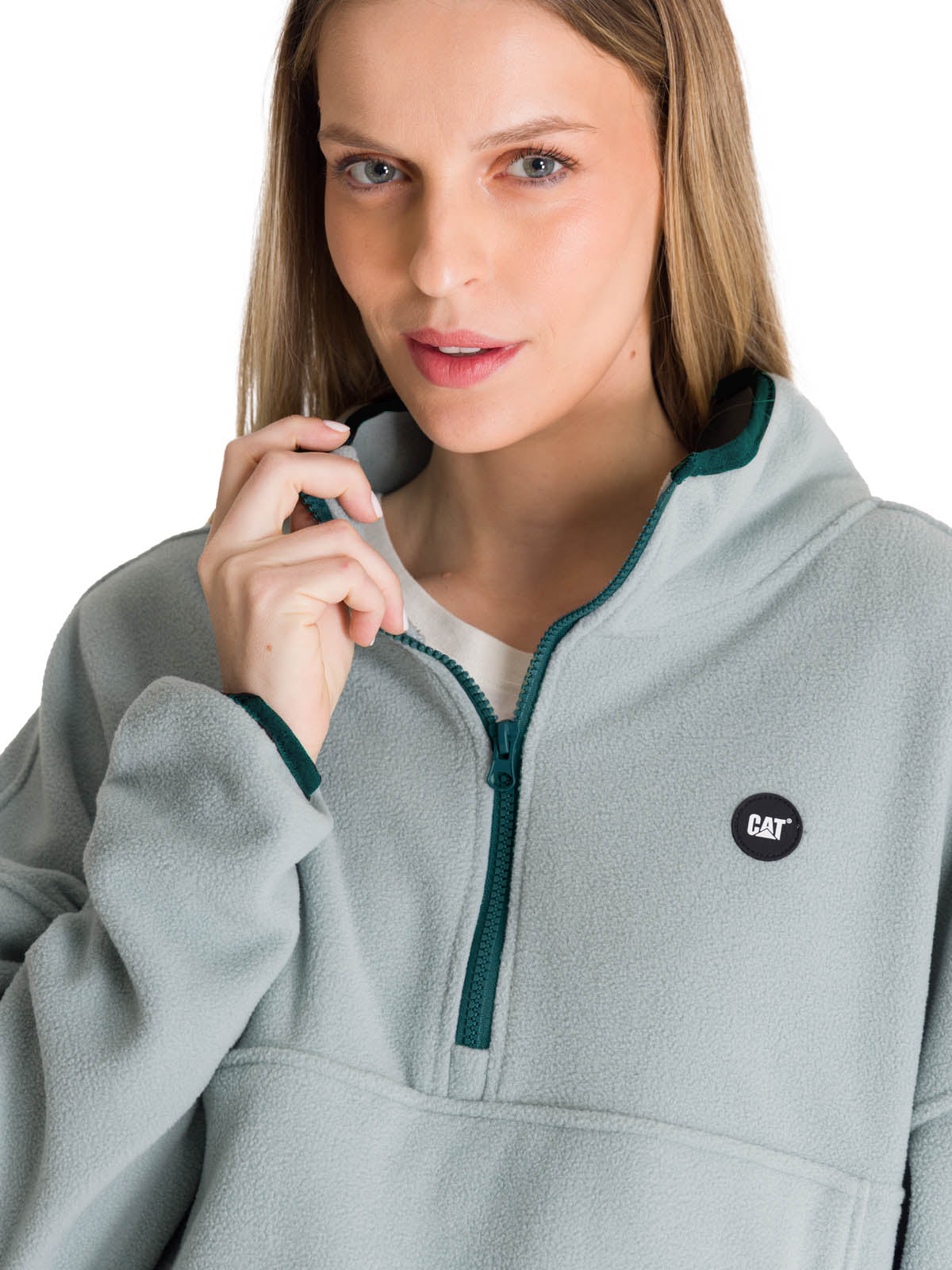 Polar Manga Larga Mujer BOXY OVERSIZED HALF ZIP Verde Petróleo Cat
