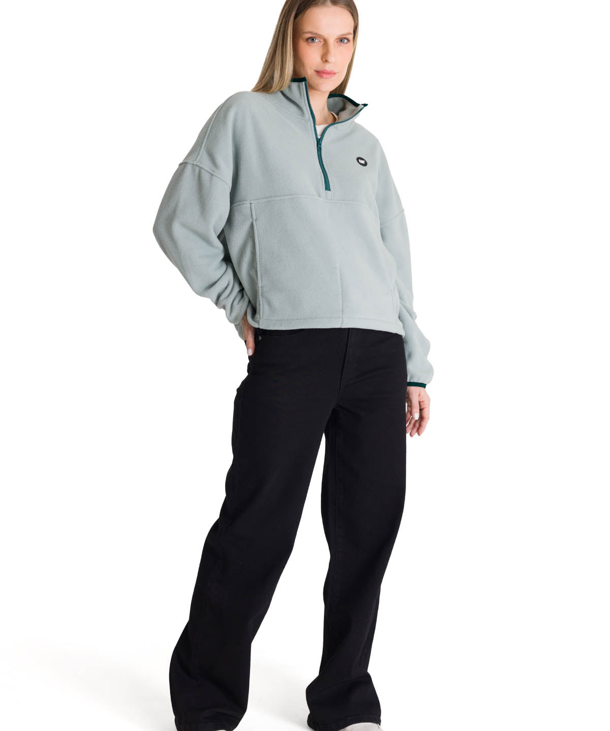 Polar Manga Larga Mujer BOXY OVERSIZED HALF ZIP Verde Petróleo Cat