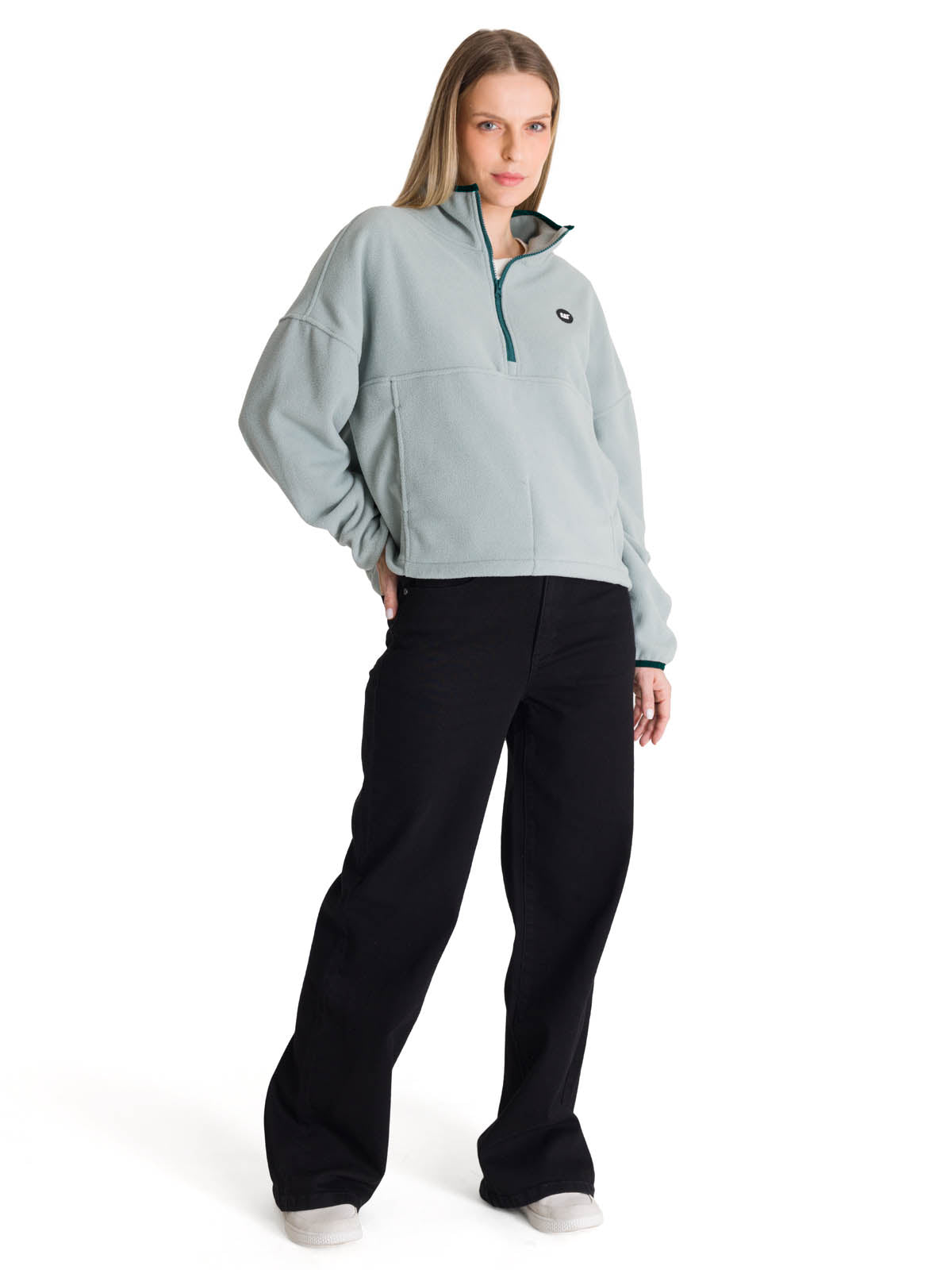 Polar Manga Larga Mujer BOXY OVERSIZED HALF ZIP Verde Petróleo Cat