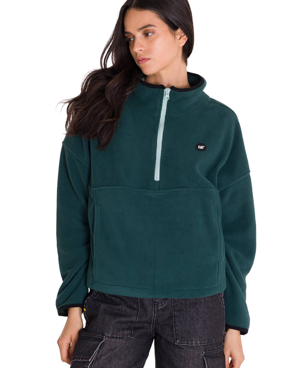 Polar Manga Larga Mujer BOXY OVERSIZED HALF ZIP FLEECE Verde Petróleo Cat