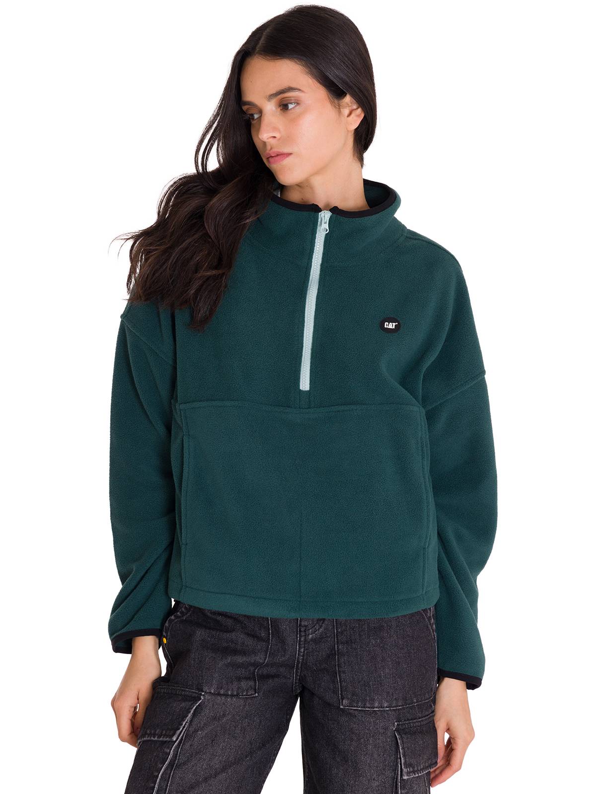 Polar Manga Larga Mujer BOXY OVERSIZED HALF ZIP FLEECE Verde Petróleo Cat