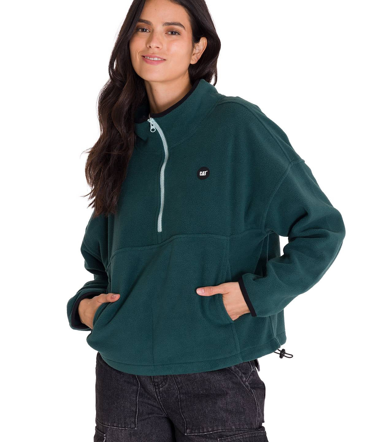 Polar Manga Larga Mujer BOXY OVERSIZED HALF ZIP FLEECE Verde Petróleo Cat