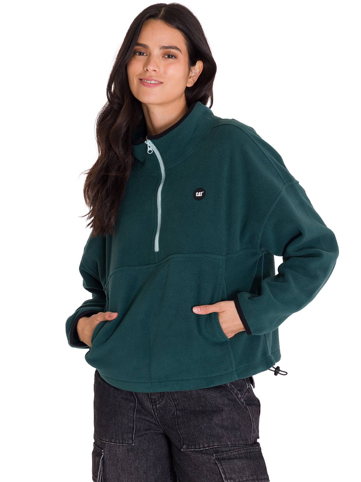Polar Manga Larga Mujer BOXY OVERSIZED HALF ZIP FLEECE Verde Petróleo Cat