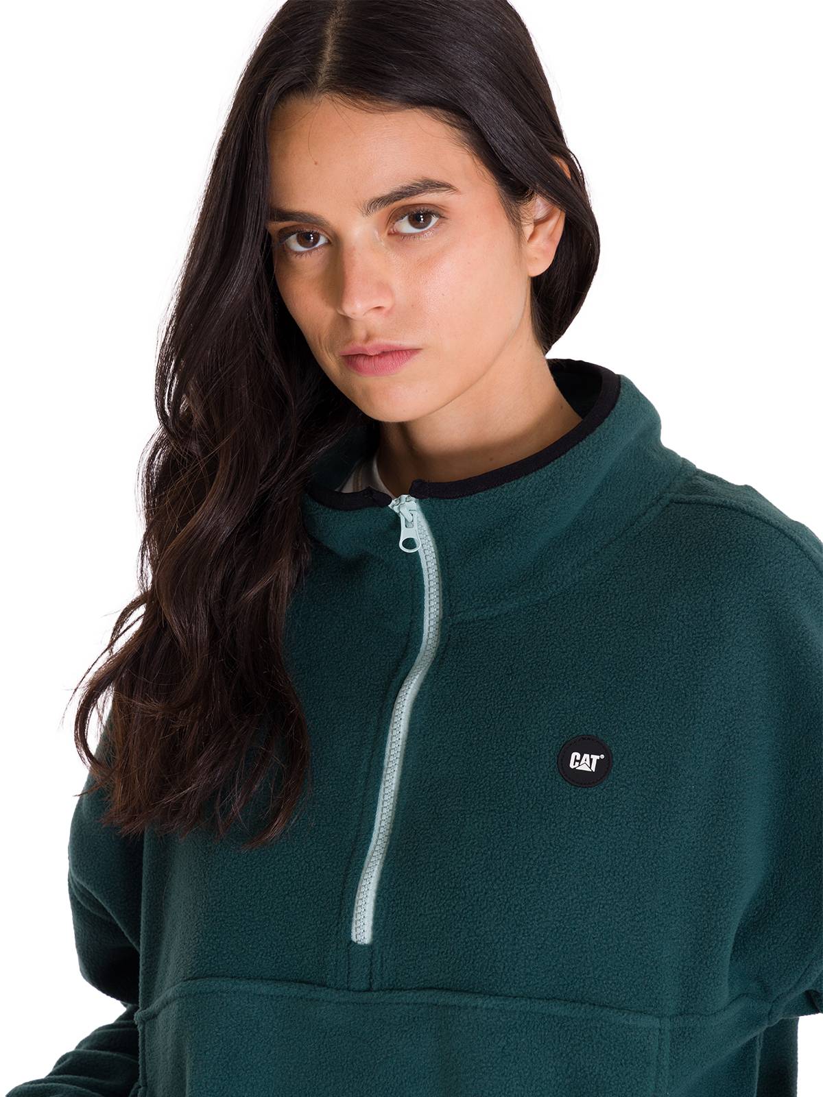 Polar Manga Larga Mujer BOXY OVERSIZED HALF ZIP FLEECE Verde Petróleo Cat
