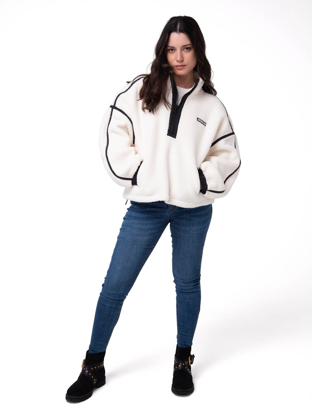 Polar Manga Larga Mujer RELAXED HALF ZIP Blanco Cat – Cat | Tienda