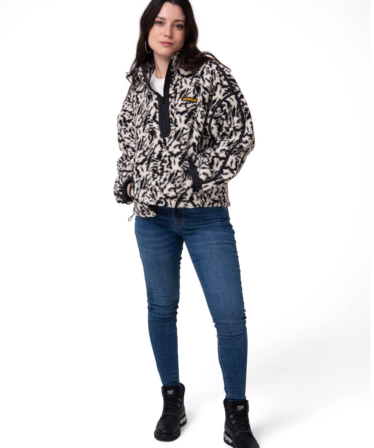 Polar Manga Larga Mujer RELAXED HALF ZIP Blanco y Negro Cat