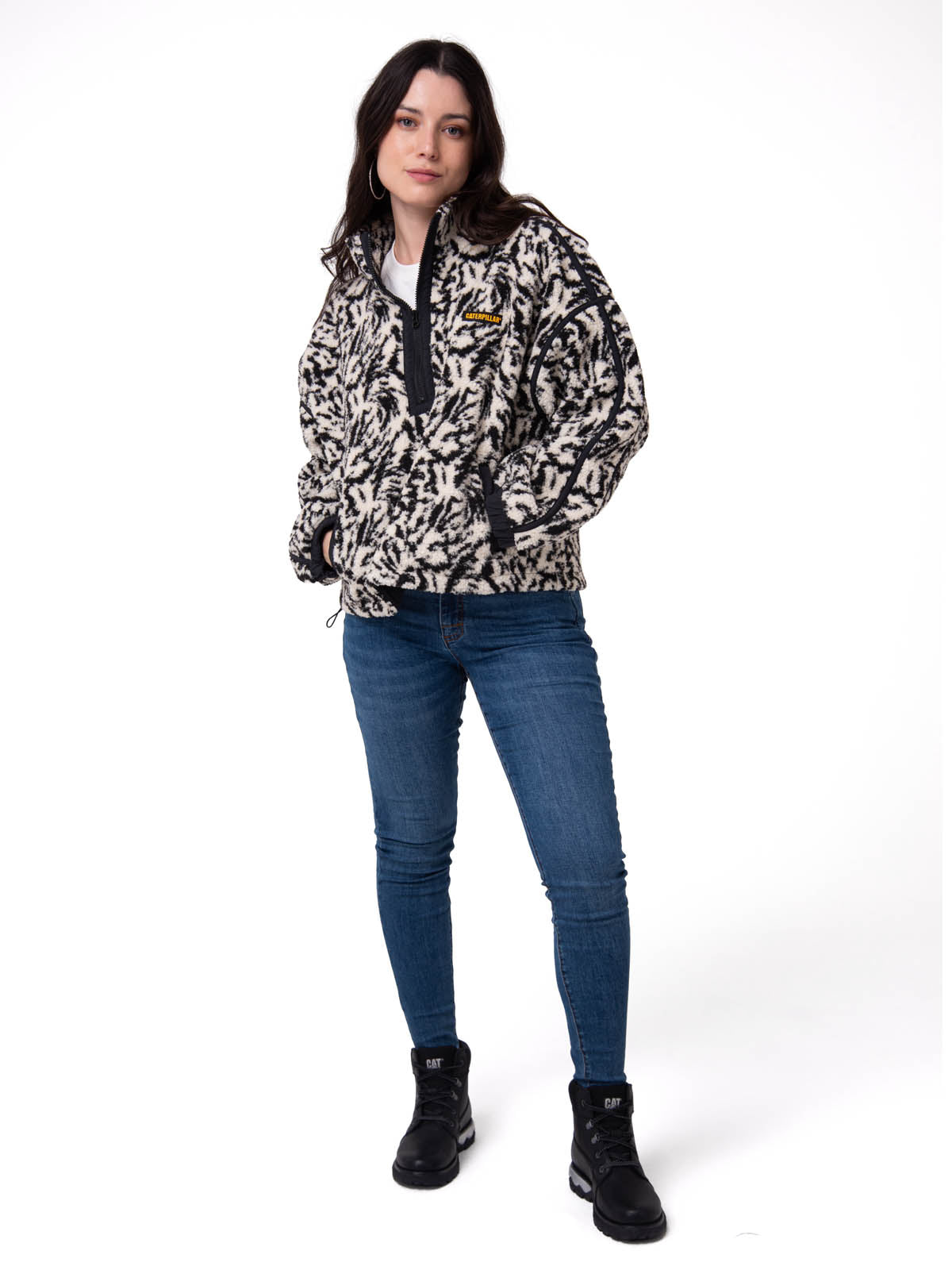 Polar Manga Larga Mujer RELAXED HALF ZIP Blanco y Negro Cat