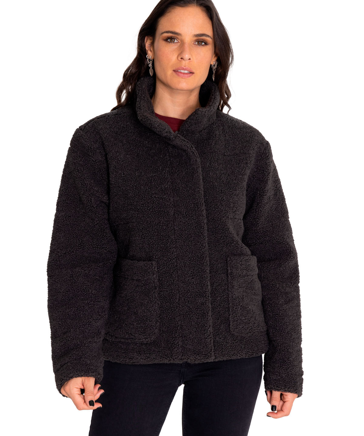 Polar Casual Mujer Insulated Full Zip Teddy Jacket Negro Cat