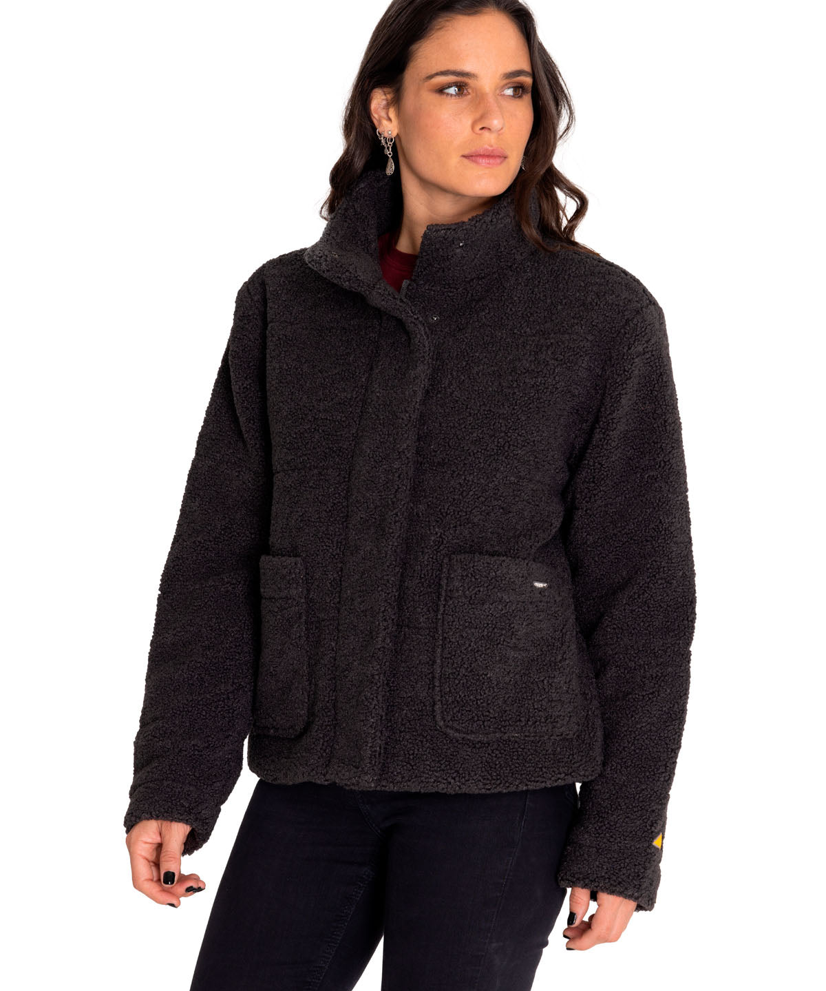 Polar Casual Mujer Insulated Full Zip Teddy Jacket Negro Cat