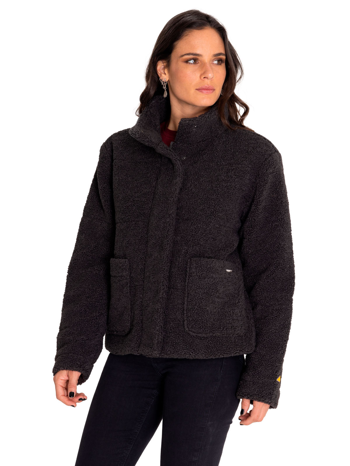 Polar Casual Mujer Insulated Full Zip Teddy Jacket Negro Cat