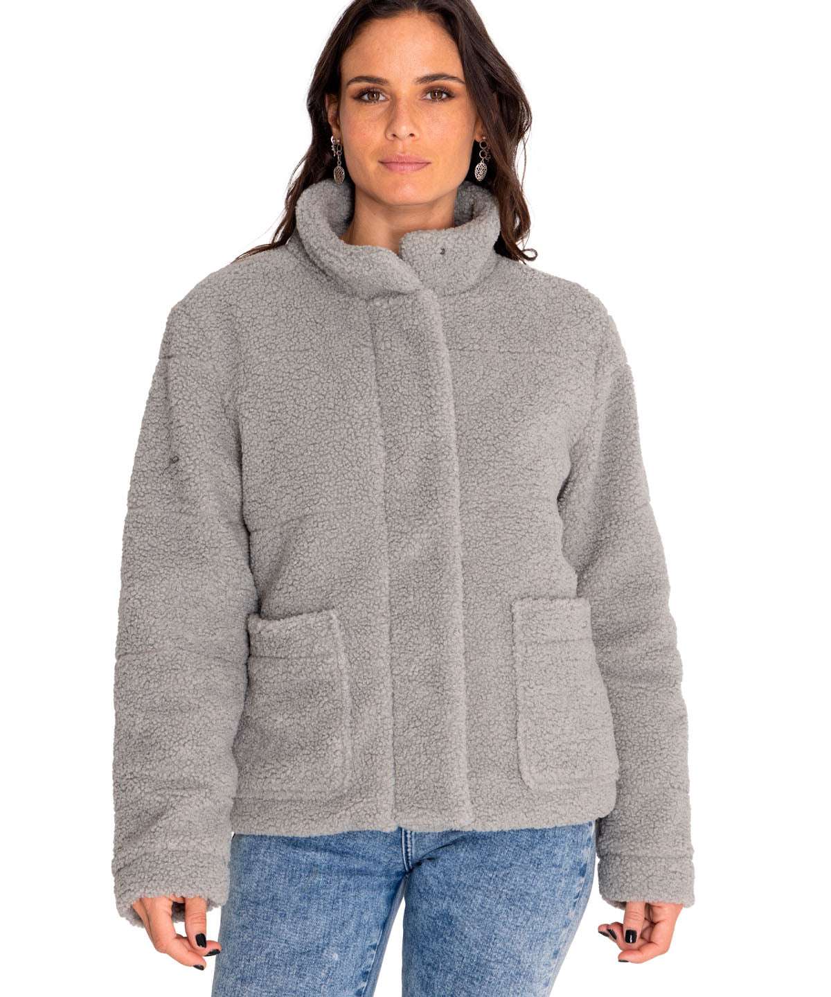 Polar Casual Mujer Insulated Full Zip Teddy Jacket Gris Cat