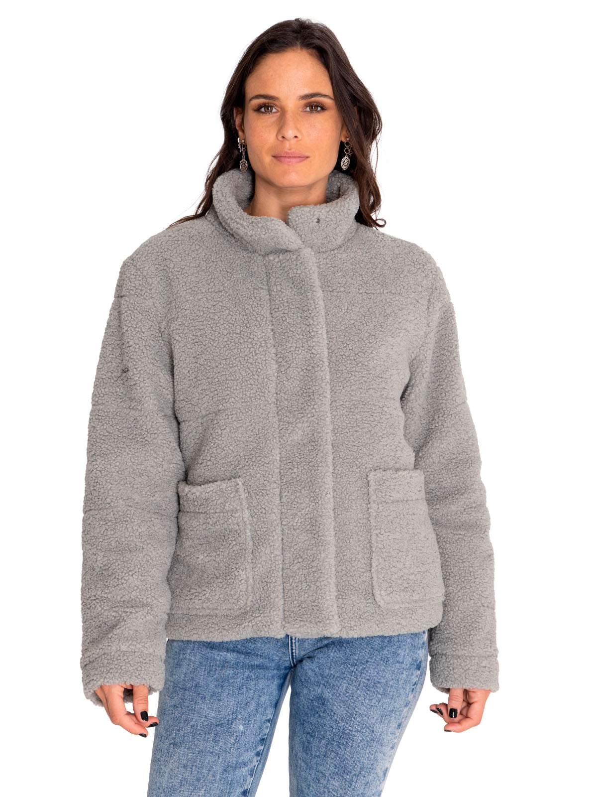 Polar Casual Mujer Insulated Full Zip Teddy Jacket Gris Cat