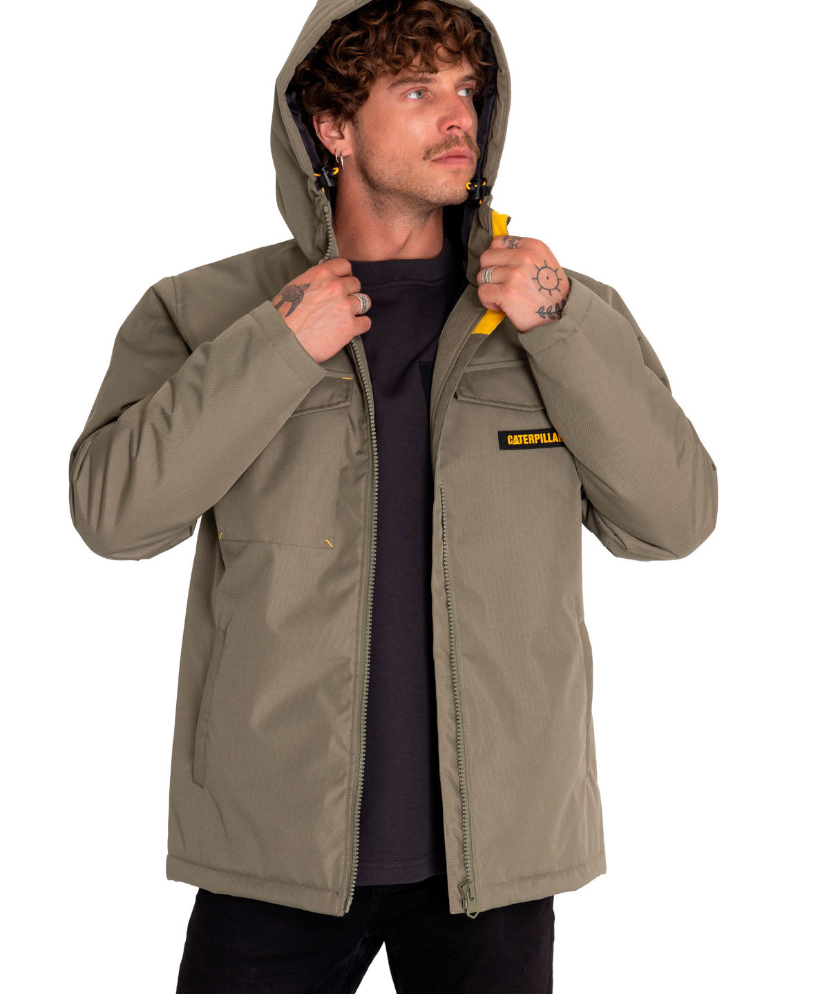 Chaqueta Casual Hombre Heavyweight Insulated Hooded Work Jacket Verde Cat