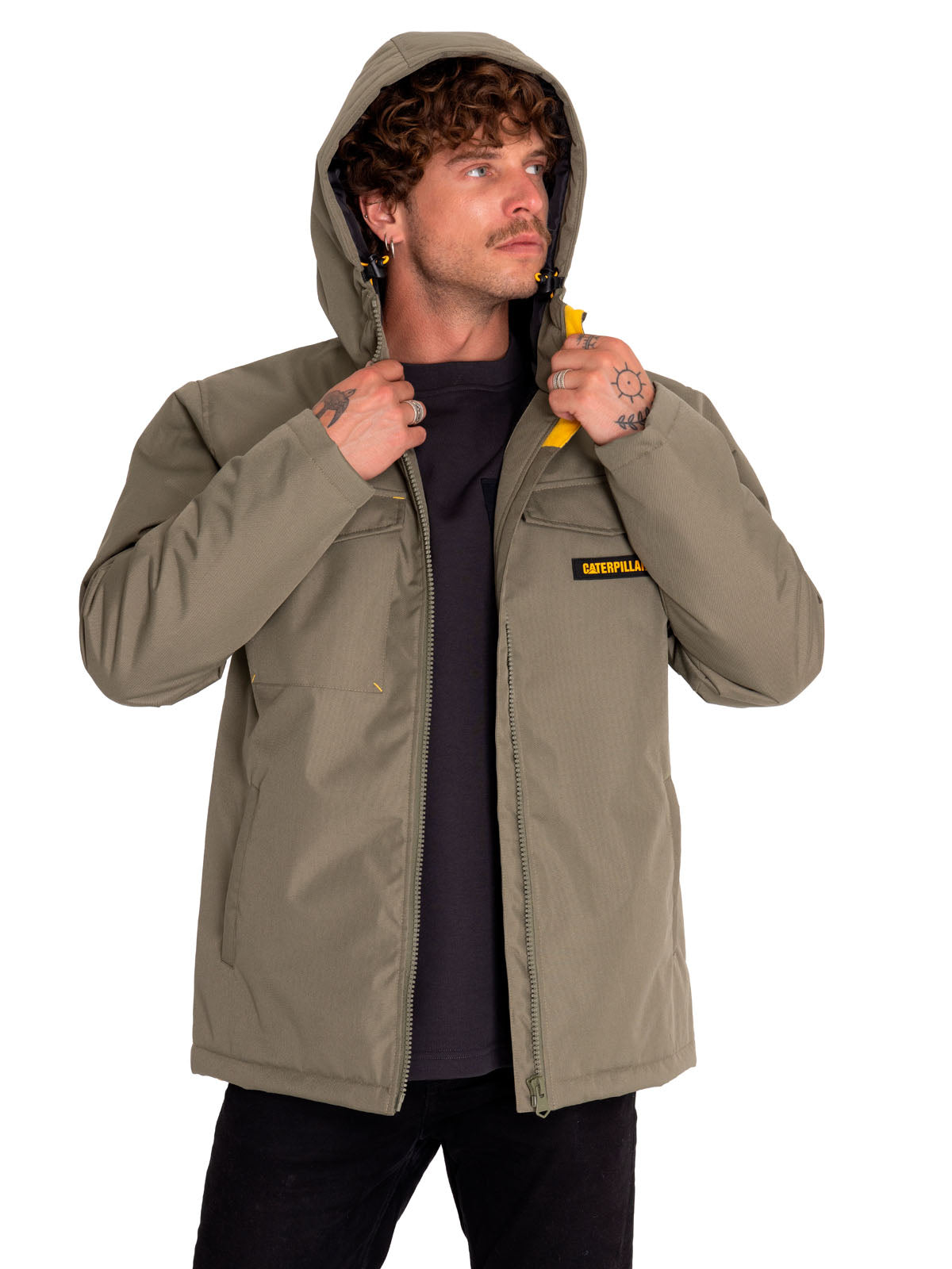 Chaqueta Casual Hombre Heavyweight Insulated Hooded Work Jacket Verde Cat